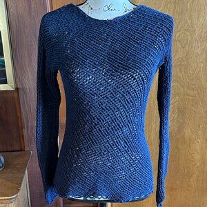 VINCE. Bias Open-Knit Long-Sleeve Sweater, Sz XS, 100% Cotton, Navy Blue